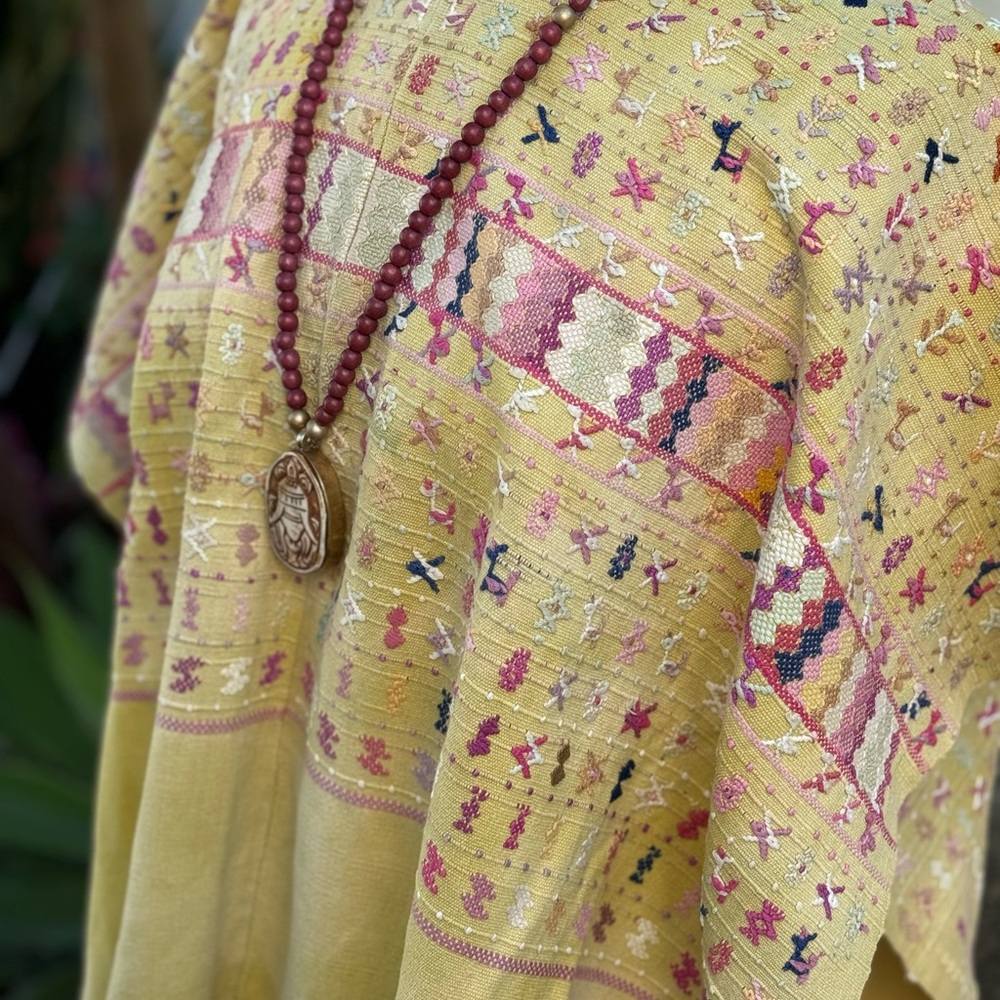 Embroidered Vintage Pancho Yellow and Pink